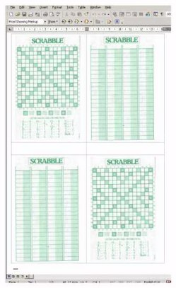 A view of the scrabble template that can be downloaded and printed out - so you never need to run out scrabble sheets again.